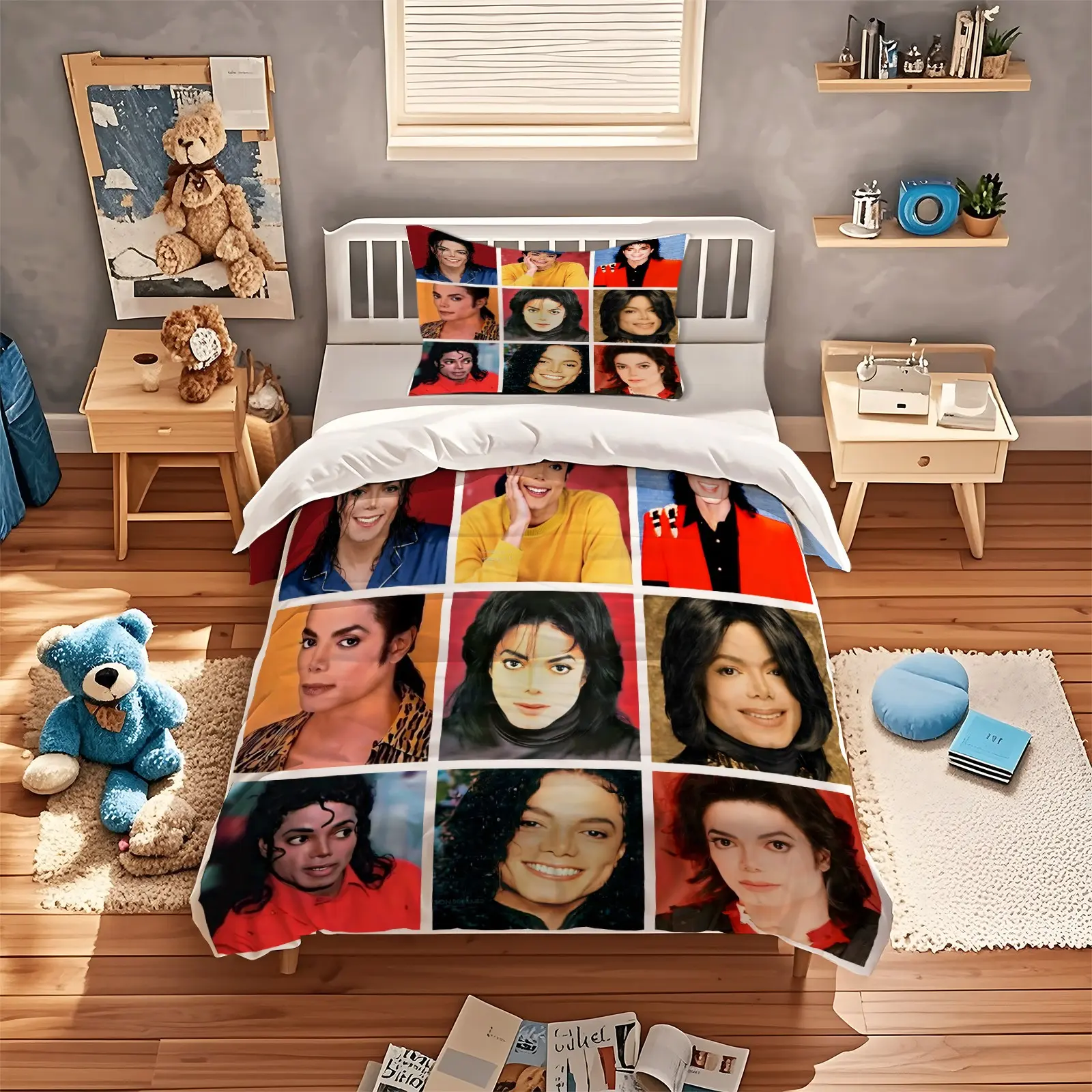 2/3Pcs Michael Jackson Multi Era Portrait Print Duvet Cover Set, Breathable Washable Fade Resistant, Multi MJ Portrait Art Graphic, Complete Bedding For MJ Fans All Season Bedroom, Decorative Duvet Cover (Insert Not Included)