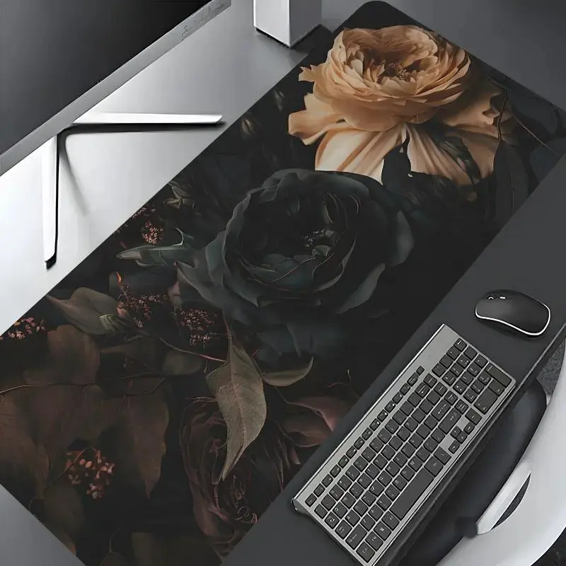 Floral Pattern Mouse Pad, Large Game Mouse Pad, Aesthetic Desktop Decoration Protective Pad, Rubber Pad, Non-slip Lock Edge Work Pad, Office Desk Accessories, Computer Desk Accessories, Extended Large Gaming Desk Mouse Pad