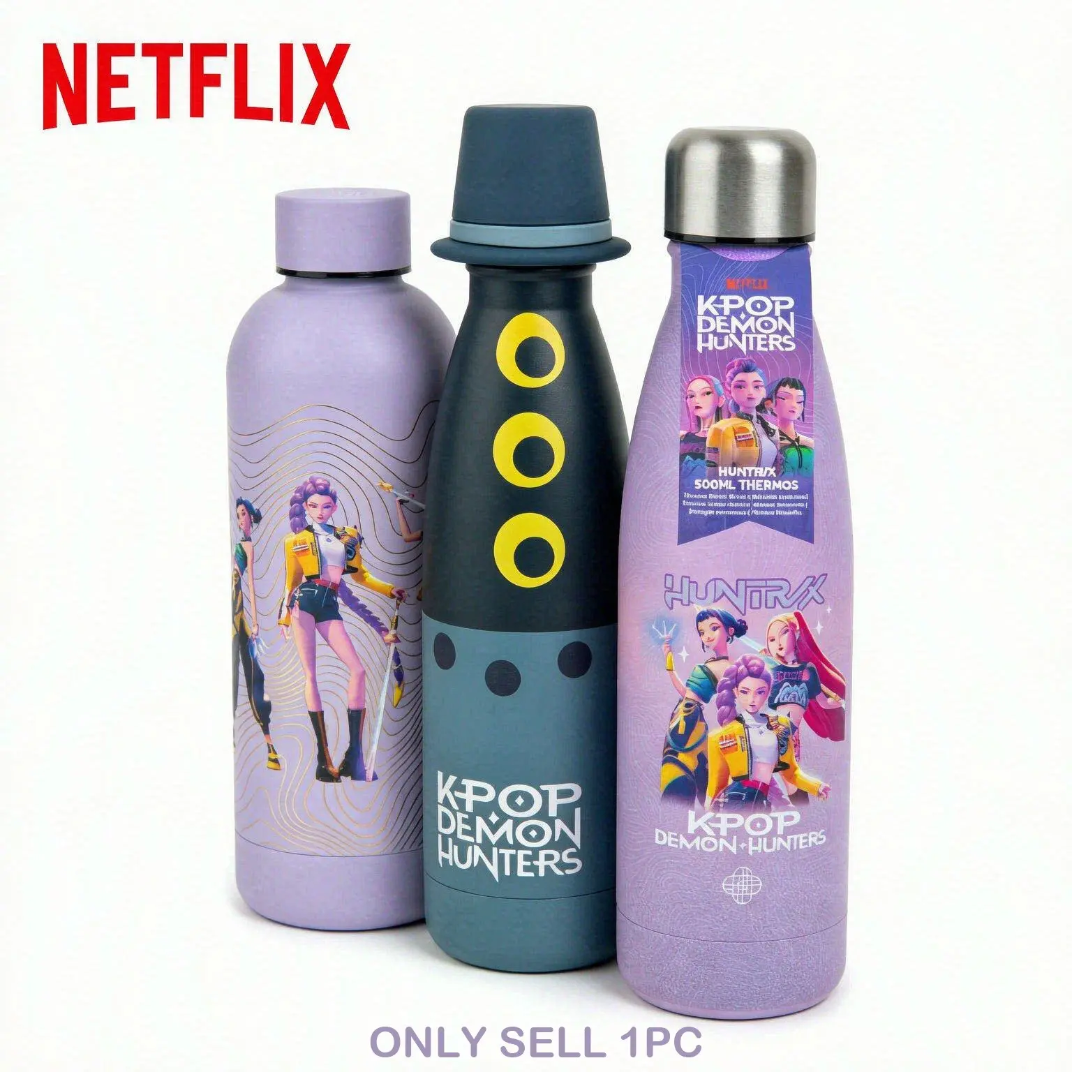 1PC Netflix Licensed K-POP Demon Hunters Leak-Proof Tumbler HUNTR/X Rumi Violet Iced Coffee Summer K-Pop Fan Gift Set