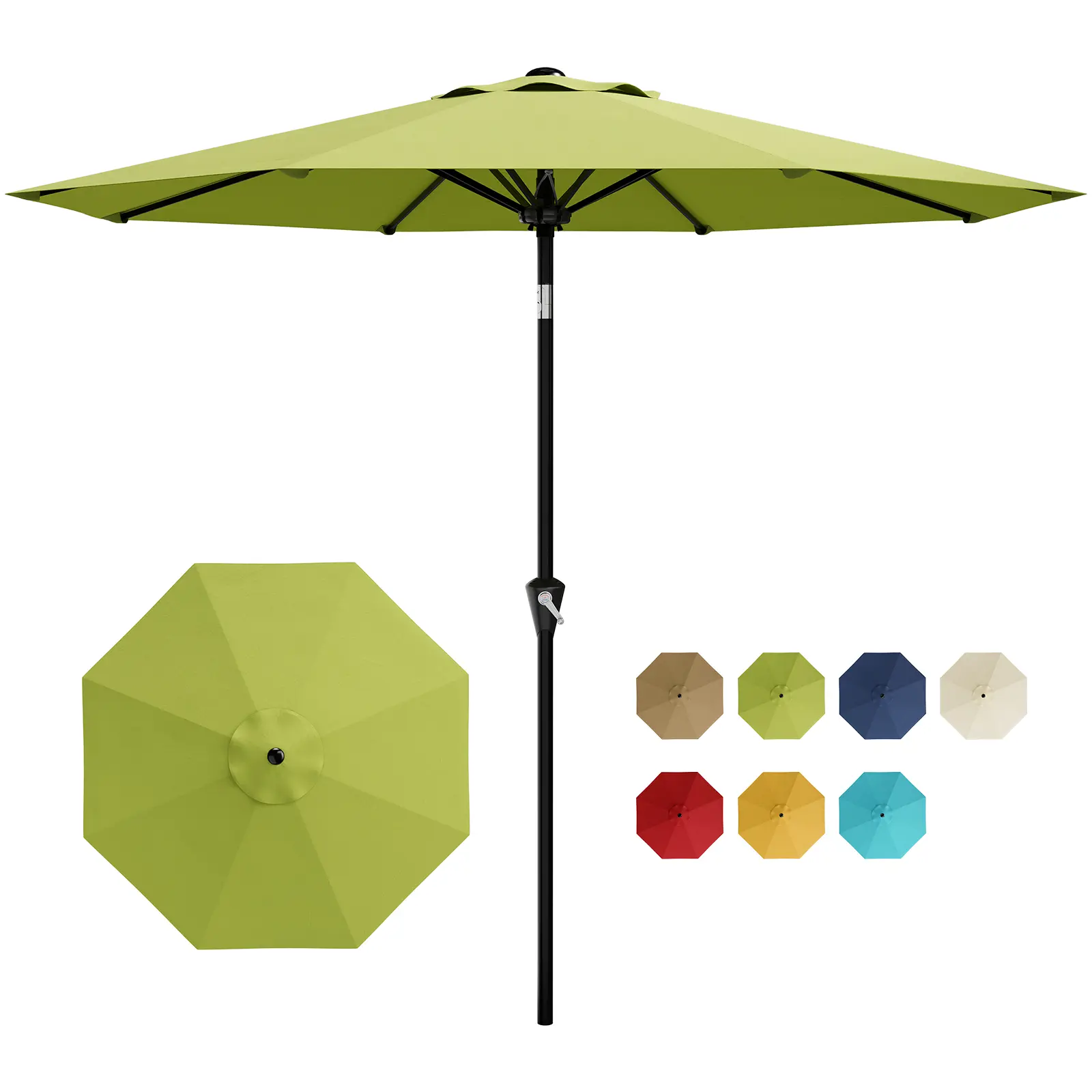 9FT Round Patio Umbrella with 8 Ribs, Waterproof UV Sun Protection Canopy, Crank Lift & Push Button Tilt – Outdoor Market Sun Shade for Backyard Relaxation, Back Porch, Deck; Umbrellas for Patio