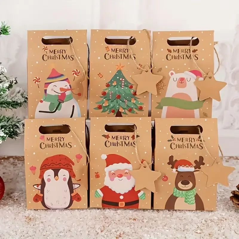 Christmas party gift box,24Pcs,Merry Christmas kraft paper gift box with Santa Claus and Christmas tree pattern, suitable for gifts, party gifts and holiday decorations, Halloween.