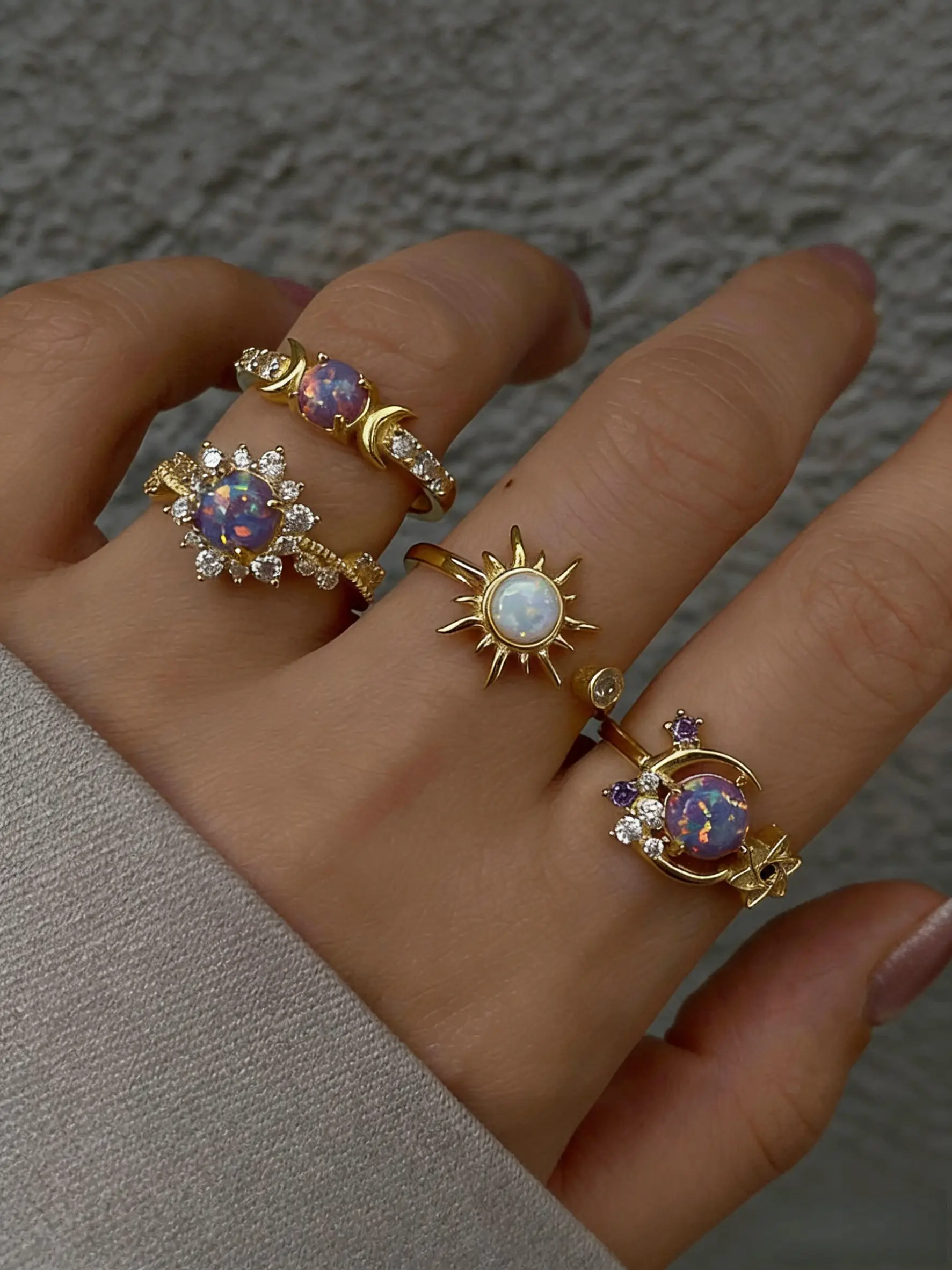 2026 New 4-Piece Sun & Moon Ring Set, Vintage Purple Gem Stackable Rings, Gold & Silver Two-Tone Fashion Jewelry Combination, Perfect for Women's Daily Wear, Best Friend Gifts & Valentine's Day Gifts