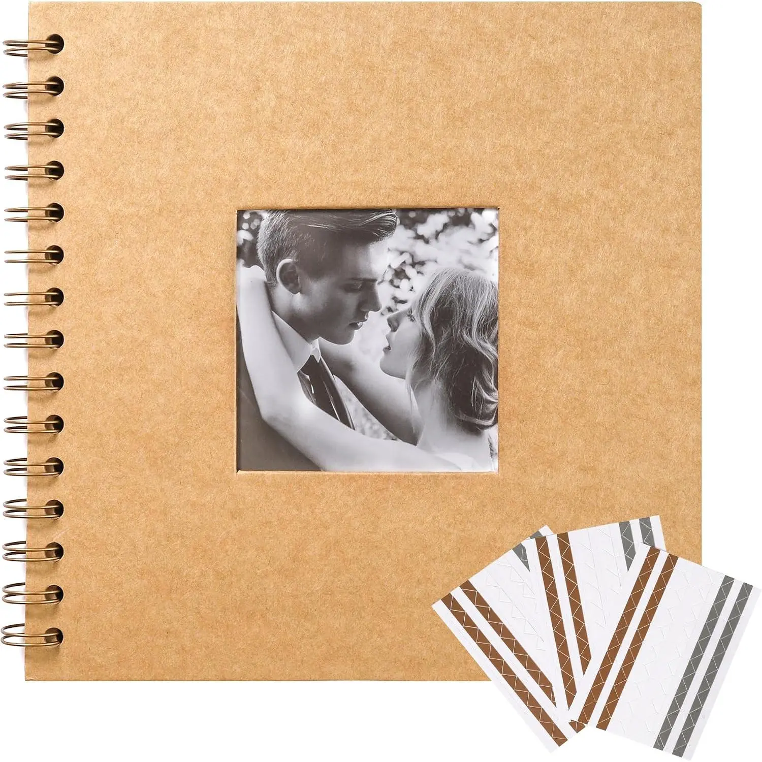 Scrapbook 8 x 8 Inch DIY Square Photo Window + 3 Corner Stickers, Photo Album Hardcover  Paper Brown 20 Sheets/ 40 Pages