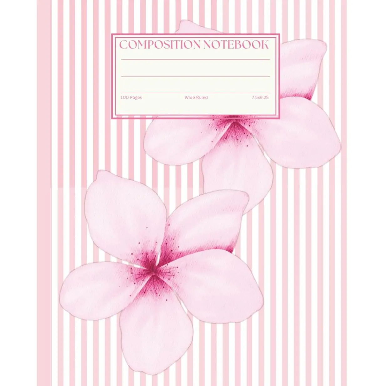 Pinstripe Hibiscus Floral Cover Journal Notebook: Preppy Retro Cottagecore Aesthetic Wide Ruled Paperback for College, Office - Office Stationery Supplies