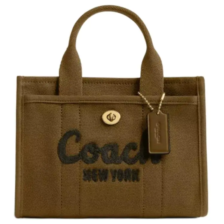 Coach Cargo 20 Logo Charm Detachable Strap Tote Bag for Women, Olive Fabric Crossbody Handbag