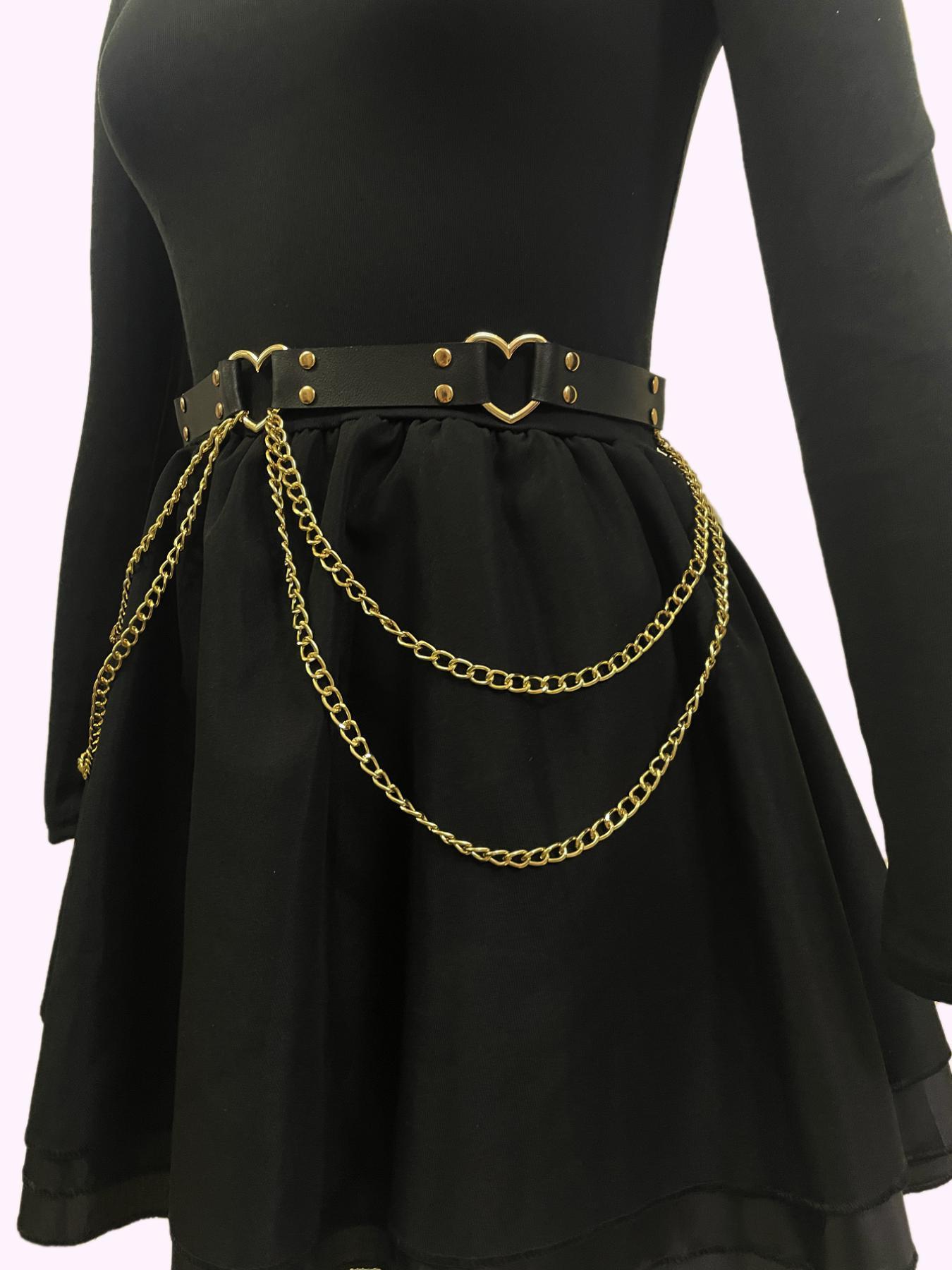 Women's Heart Decor Chain Belt, Fashionable Punk Style Waist Belt for Party, Everyday Accessories, Trendy All-match & Exquisite Belt for Birthday Gift, Casual Dress Belt, Stylish Belts