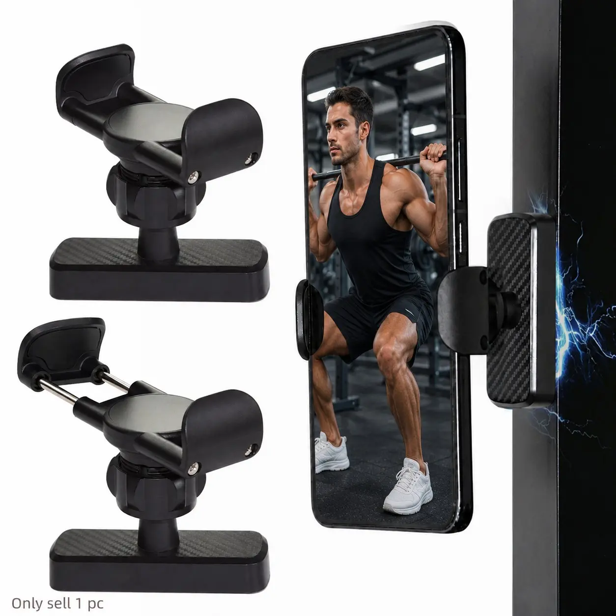 Portable Magnetic Gym Phone Holder, 360° Adjustable Phone Mount for Fitness Training, Video Recording and Workout Tutorials, Compatible with Most 4.7–7 Inch Smartphones