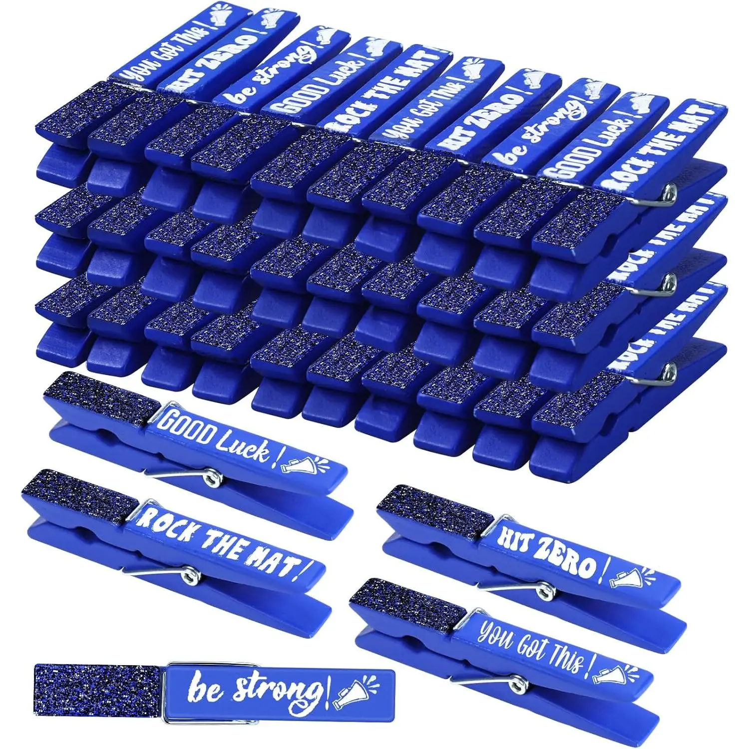 30 Pcs Bulk Pack Glitter Finish Spirit Clips - Shiny Look Cheer Pins for Cheerleaders, Backpacks, Cheer Events, Team Spirit Gifts & Party Favors Clothes Accessories (Blue), Sparkly Surface