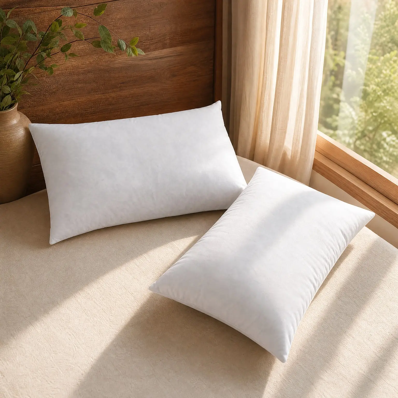 Set of 2 Premium Goose Down Feather Throw Pillow Inserts, 20oz High Filling Weight, 12×20, 5% Down Filling, 250 TC Cotton Cover, Square, WhiteGift