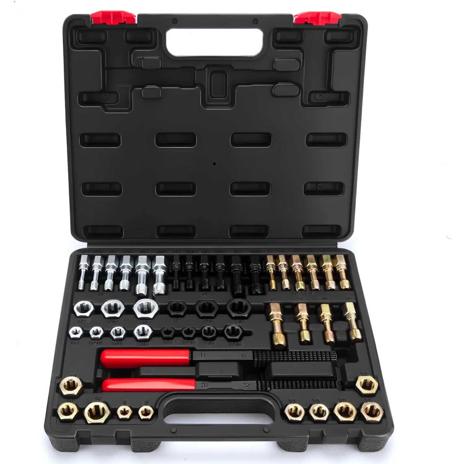 48PCS Chaser Set, Chaser Kit UNC UNF Metric Sizes| Repair Kit with 22 Taps 24 Dies 2 Files for Wheel Stud, Plug, Engine, Standard Screw Threading UNC UNF