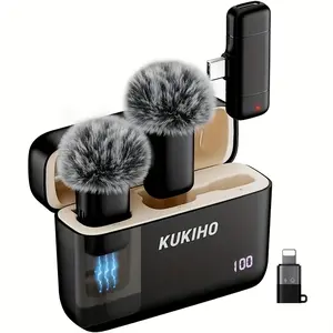 Wireless Lavalier Microphone with Charging Case, 36H Battery Life, Noise Cancellation, 135 Foot Range, Plug And Play Clip On Microphone Suitable for Various Models Of Mobile Phones, Tablets YouTube, Vlog, Live Broadcast, July 4th Gifts, Ind