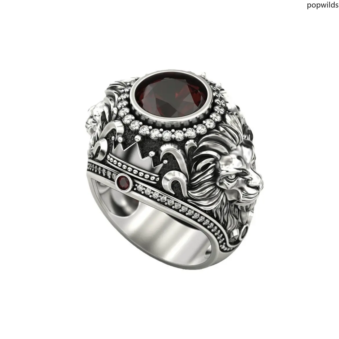 Men Vintage Crown Lion Ring Gold & Silver Alloy Trendy Finger Jewelry Personality Animal Pattern Ring All-match Daily Party Fashion Accessory Gift For Guys