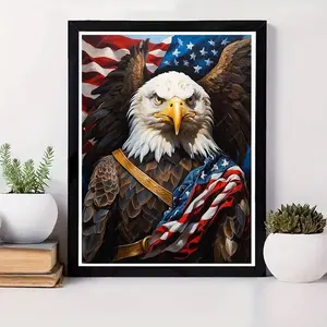 One piece 2D flat frameless handmade DIY diamond painting kit American patriotic style realistic bald eagle with flag elements exquisite details suitable for home decoration patriotic theme craft lovers