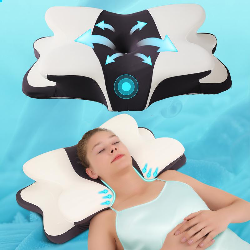 Double-Sided Zoned Contour Neck Pillow - Dual-Height Supportive Memory Foam - Cool-Breathable Pillowcase, Enlarged Armrest Section - Center Groove Design, Ultra-Soft for Side, Stomach & Back Sleepers #TOP PICKS