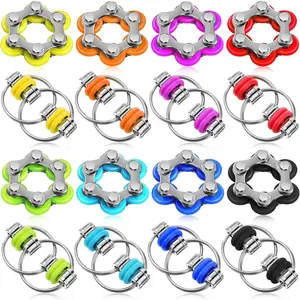 16 Pcs Fidget Toys Set Include 8 Six Roller Chain and 8 Key Flippy Chain Stress Reducer Anxiety Relief Bike Toys for Teens Adults ADHD, Add, Autism (Bright)fidget toys