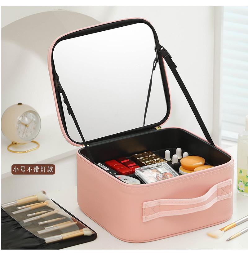 Internet Celebrity LED Makeup Case with Light and Mirror, Portable LED Makeup Bag with Large Capacity, Multifunctional Cosmetic Storage Organizer for Travel and Daily Use, Adjustable Light Makeup Box