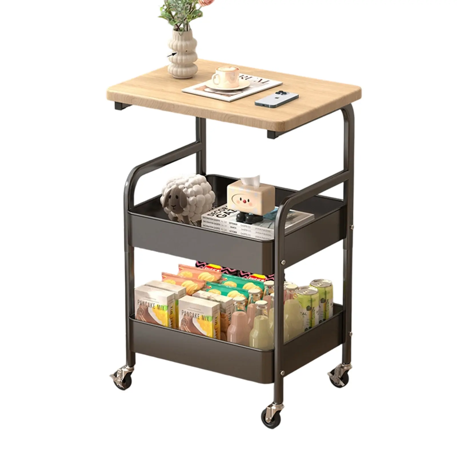 Space-Saving 3-Tier Metal Rolling Storage Trolley with Table Top – Slim Utility Cart with Wheels for Kitchen, Bathroom, or Bedroom Organization – Multi-Purpose Narrow Shelf