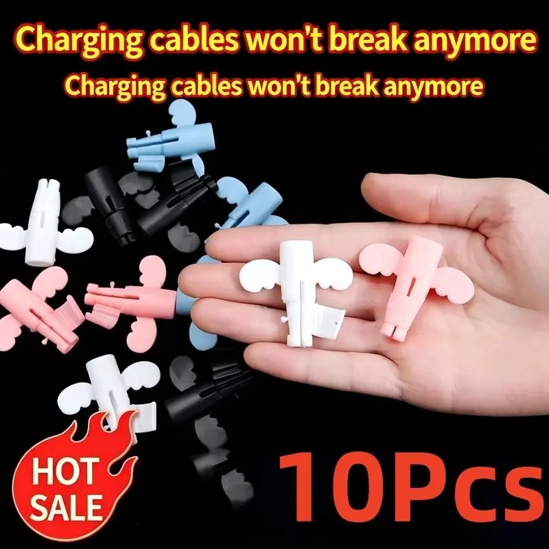 10-Pack Angel Data Cable Protectors, Universal Charging Cable Bend-Proof Tips, Cute Cartoon Wire End Caps, Laptop & Earphone Line Guards