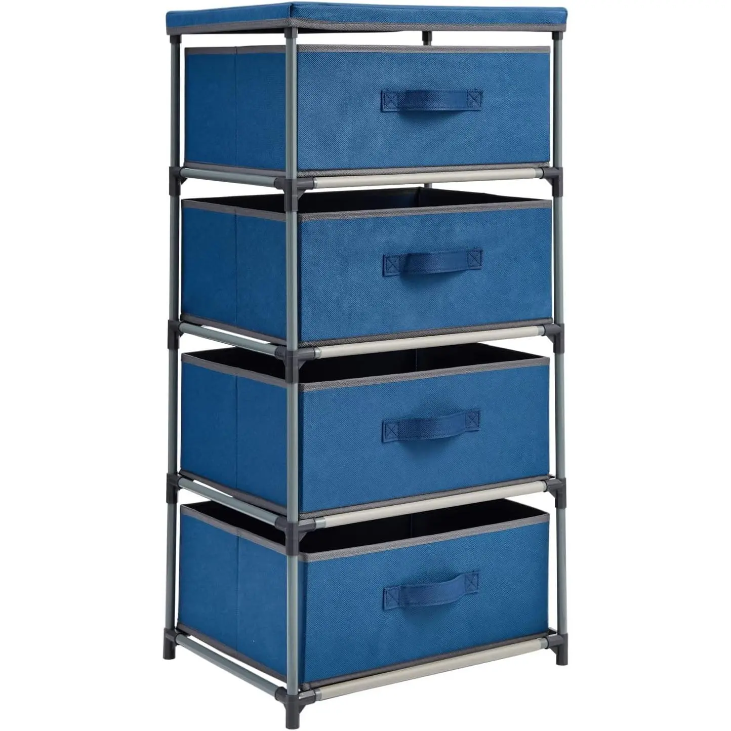 4-Tier Tall Dresser with Drawers - 16.5 x 13 x 33 in, Navy Blue - Fabric Storage Drawers & Closet Organizer - Kids Dresser & Bedroom Storage