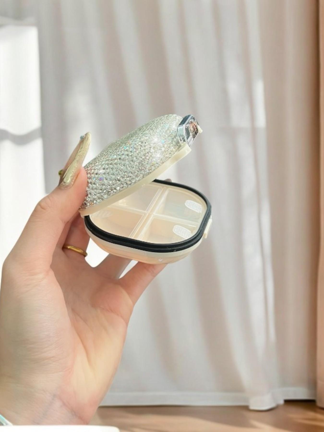 Luxury Diamond-Encrusted Portable Medicine Box, Week Travel Pill Organizer, Waterproof Mini Shell Storage Case, Starry Seven Days Secret Chamber