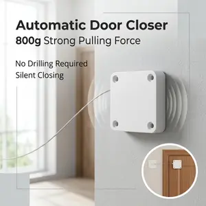 No Drill Automatic Door Closer, 800G Strong Pull Silent Self Closing Door Catch, Punch-Free Retractable Spring Auto Close Device for Bedroom Cabinet Gate