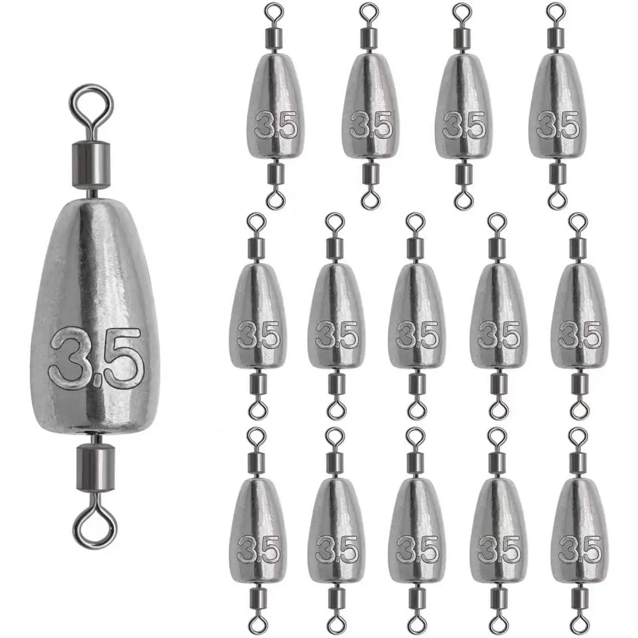 15 count Fishing Weights Sinkers Inline Trolling Fishing Weights | with Inner Swivels  Sinkers Fishing Weights for Saltwater Freshwater Fishing