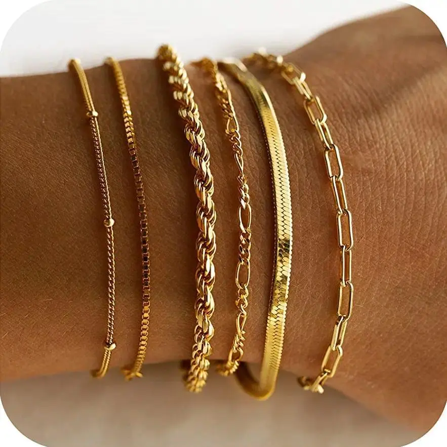 Bracelets for Women,  Jewelry Sets for Women Trendy Thin Dainty Stackable Cuban Link Paperclip Chain Bracelet Pack Fashion Accessories Gifts for Womens maximalist jewelry