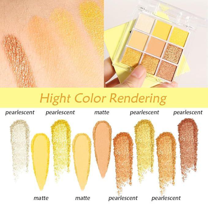 9-Color Summer Orange Eyeshadow Palette – Waterproof Sweatproof Matte & Shimmer, Vibrant Yellow to Sunset Hues for Daily & Party Makeup Looks