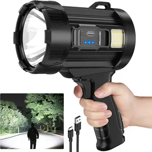 Rechargeable LED Spotlight Flashlight, 2,000,000 High Lumens Spot Light, Solar USB  with Cob for Camping Hiking Boating