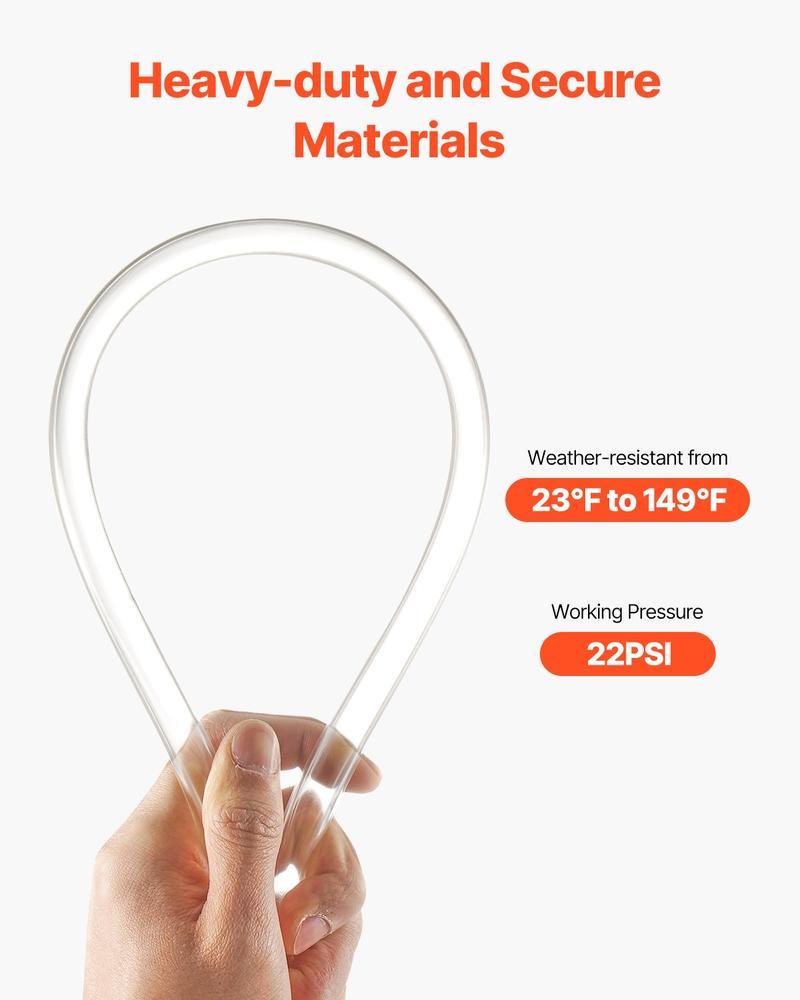 VEVOR Clear Vinyl Tubing, 1/2" ID x 5/8" OD, 10FT Plastic PVC Tubing, Flexible and Cuttable Clear Hose, 1/16 in Wall Thickness, High-strength PVC Material for Aquarium Irrigation Swimming Pool Lab