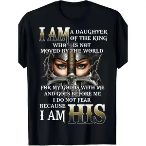 I Am The Daughter of a King And a Warrior of God.This Inspirational Christian T-Shirt Is Designed for Both Sons And Daughters.It Features a Short Sleeve Casual Style, Making It an Ideal Gift from Parents.The Shirt Is Black with a Graphic Design