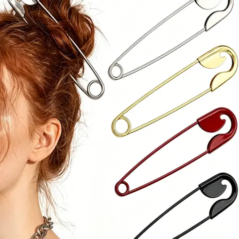 2/4 PCS Metal French Hair Pin for Women, Decorative Hair Clips, Safety Pin Hair Clip Set for Styling, Giant Pin Shape Design, Vintage Hair Styling Clips for Buns & Updos, Hair Accessories for Women, Fashion Hair Accessories, Hair Pins