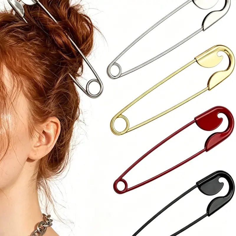 2/4 PCS Metal French Hair Pin for Women, Decorative Hair Clips, Safety Pin Hair Clip Set for Styling, Giant Pin Shape Design, Vintage Hair Styling Clips for Buns & Updos, Hair Accessories for Women, Fashion Hair Accessories, Hair Pins