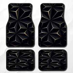 4PCS Car Floor Mats, Black Luxury Golden Geometric Polygon Line Pattern, Anti-Slip Wear Resistant Universal Fit All Vehicles Easy Clean Auto Interior, car guys accessories cool car stuff car essentials car accessories interior for girls/men car decor