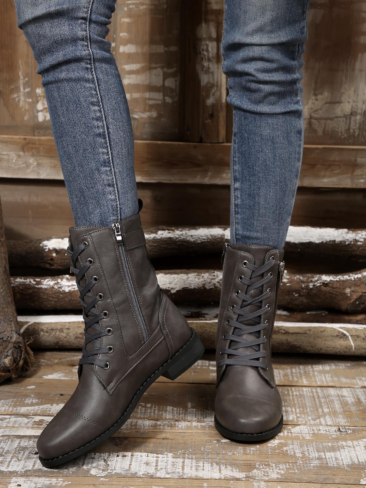 British Vintage Women's Autumn/Winter New Style  Fashion Chunky Heel Comfortable Side Zipper Solid Color Belt Decorated Ankle Boots, Women Shoes