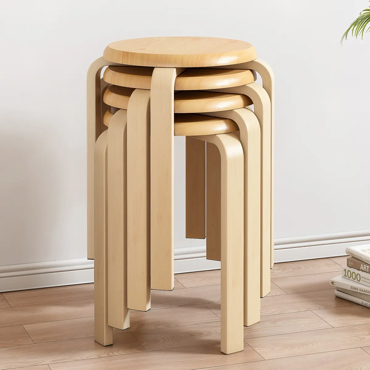 Set of 4 Stackable Bentwood Stools, 18" Round Backless Nesting Stools, Anti Slip Felt Pads, School Chairs for Classroom, Dining Room and Kitchen