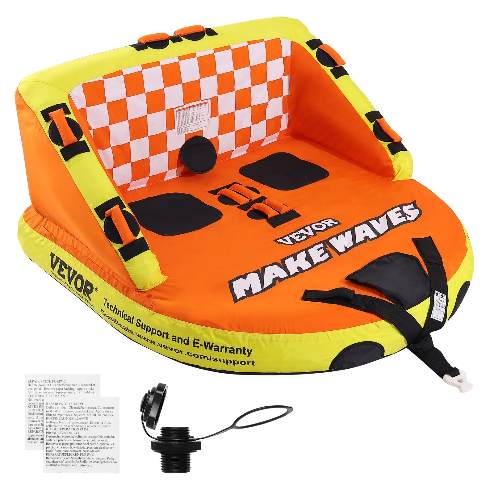【DealsForYouDays】VEVOR Towable Tube for Boating, 1-2 Riders Inflatable Towable Tubes with Deck Seats and Backrest, 340 lbs Water Sport Tube for Boat to Pull, Full Nylon Cover, EVA Grab Handles and Speed Safety Valve