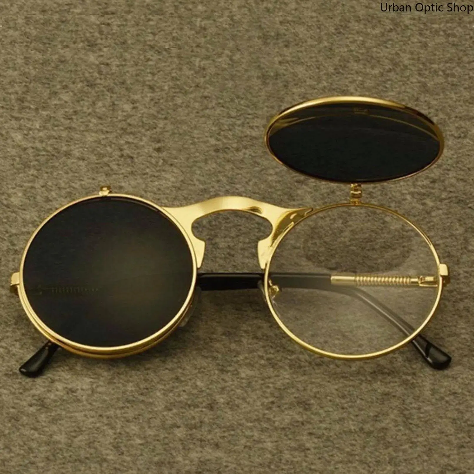 XUH New Steampunk Flip Up Sunglasses, Foldable Double Lens UV400 Protective Alloy Frame Eyewear, Unisex Lightweight Fashion Shades for Daily Outdoor Driving
