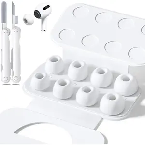 4 Pairs Replacement Silicone Ear Tips for AirPods Pro 1st/2nd Generation with Noise Reduction Hole & Built-in Dust Guard, Comes with Portable Storage Box & Cleaner Pen, White