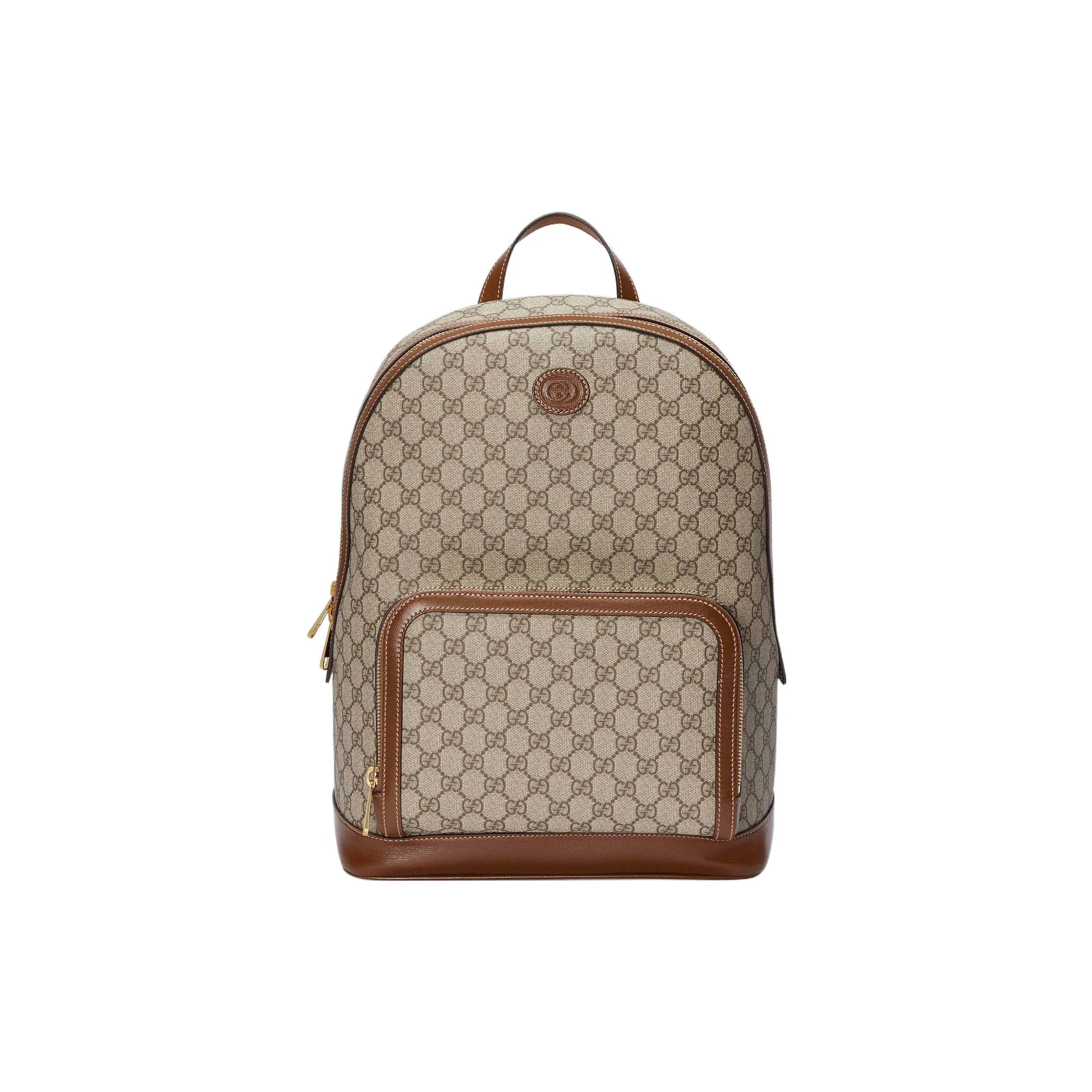 Gucci GG Retro Leather-Trimmed Canvas Backpack for Men in Beige and Ebony
