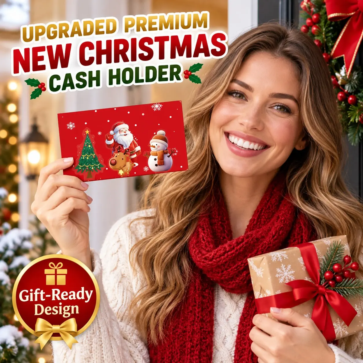 Christmas Gift Card Holder, Foldable Cash Envelope, Money Envelope with Reindeer and Snowflake Design, Perfect for Holiday Gifts, Birthday Surprises
