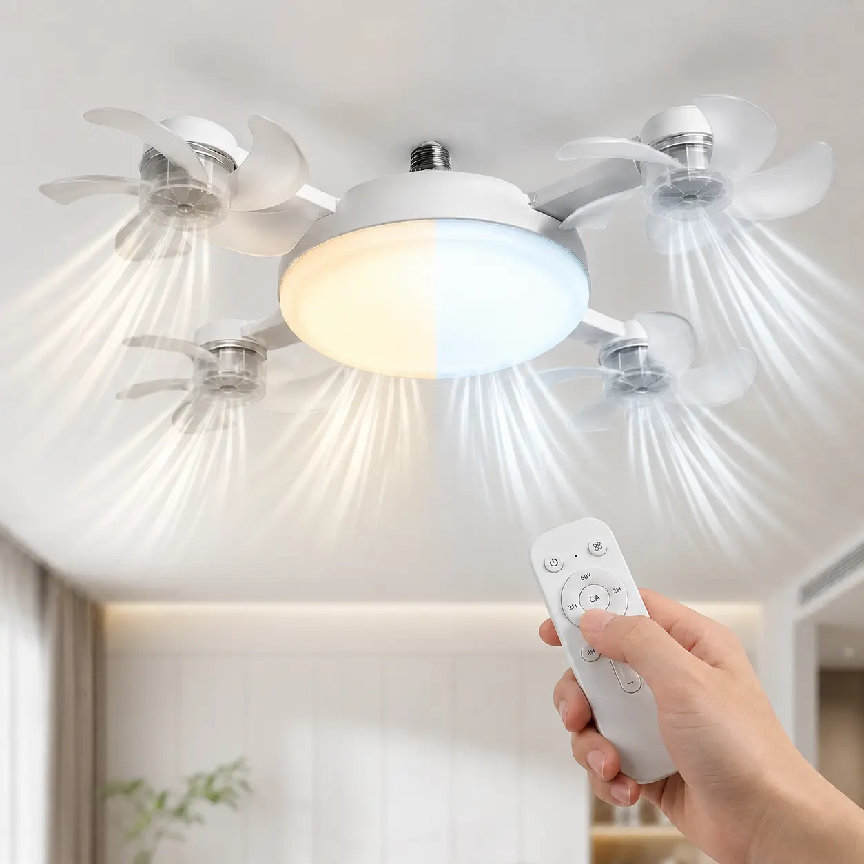 4/2 Pack E27/E26 Socket Ceiling Fan Light 2-in-1 Silent LED Fan with Remote Control Energy-Saving Cooling & Lighting Combo for Home Bedroom Dorm Room Apartment Summer Essentials