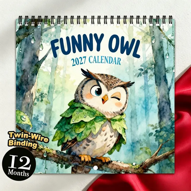 1-piece set of 2027 cute owl wall calendar desk calendar with weekly and monthly views - English label style calendar suitable for home office decoration from January to December 2027 owl themed gifts Christmas and New Year gifts
