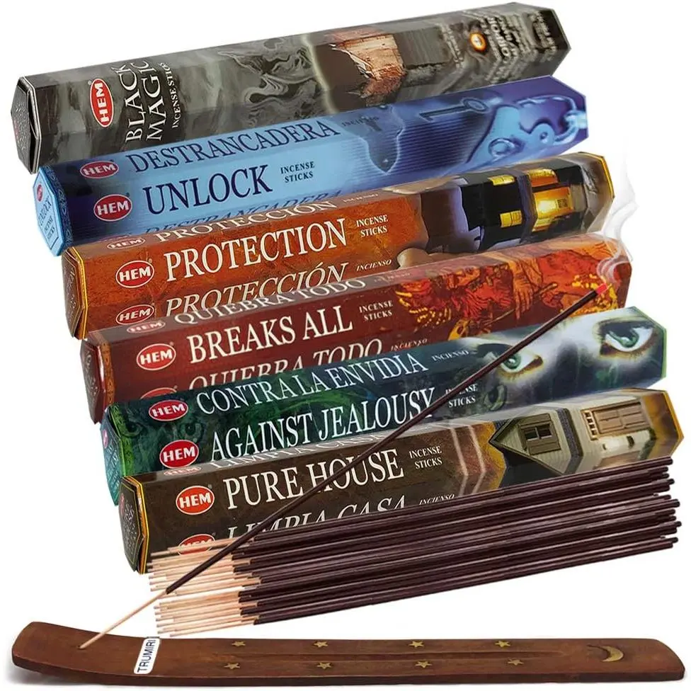 Hem Incense Sticks Variety Pack#21 and Incense Stick Holder Bundle with 6 Witchcraft Themed Fragrances