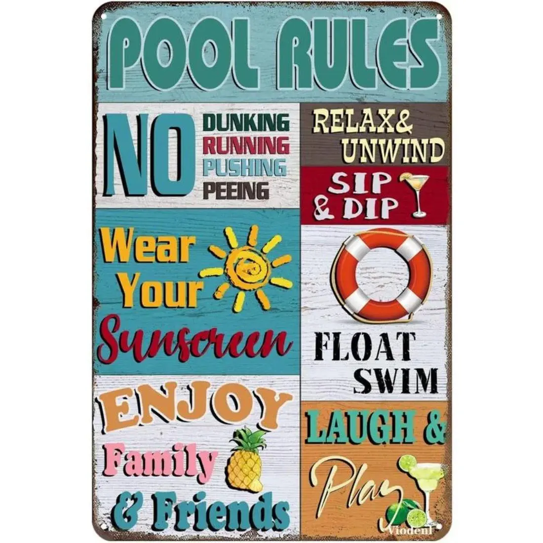 Vintage Metal Sign Pool Rules  Aluminum Sign Vintage Pool Patio Wall Decoration Swimming Pool Sign Outdoor Decor Sign 12x8 Inches