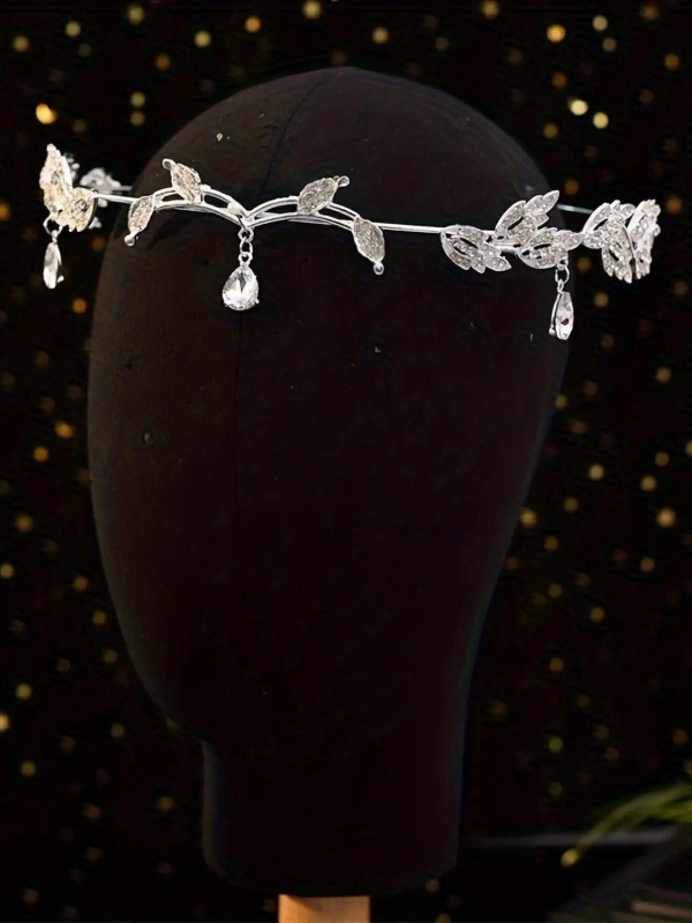 Elegant Women's Silver Color Vine Leaf Rhinestone Headband, Water Drop Crystal Pendant, Bridal Forehead Tiara, Wedding Prom Party Accessory