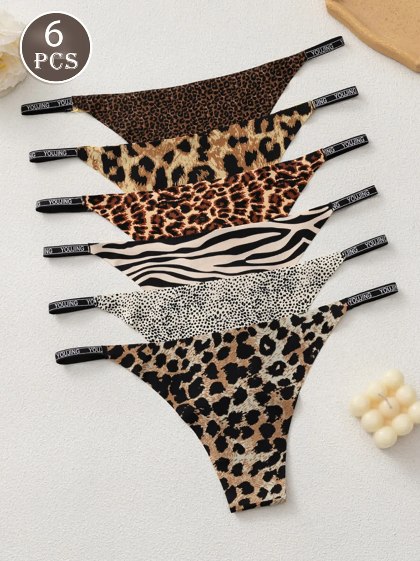 6 Pcs Invisible Panties for Women, Ice Silk Leopard Print Thong Underwear, Comfortable and Stylish, Perfect for Daily Wear