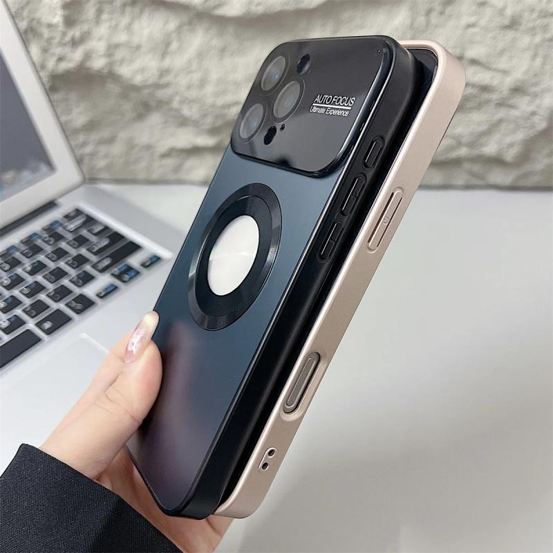 Luxury Large Window Magsafe Logo Hole Magnetic Case For iPhone 17 Air 16 15 14 Plus 13 12  Pro Max Camera Lens Protector Cover