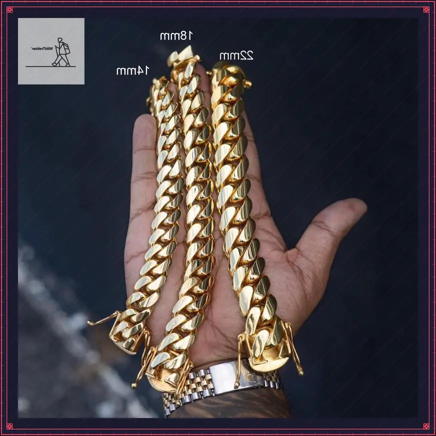 Men's Cuban Link Chain Bracelet  mm to mm Wide, Gold-Tone, Solid Brass  Stainless Steel, Miami Hip Hop Bangle Style, Great
