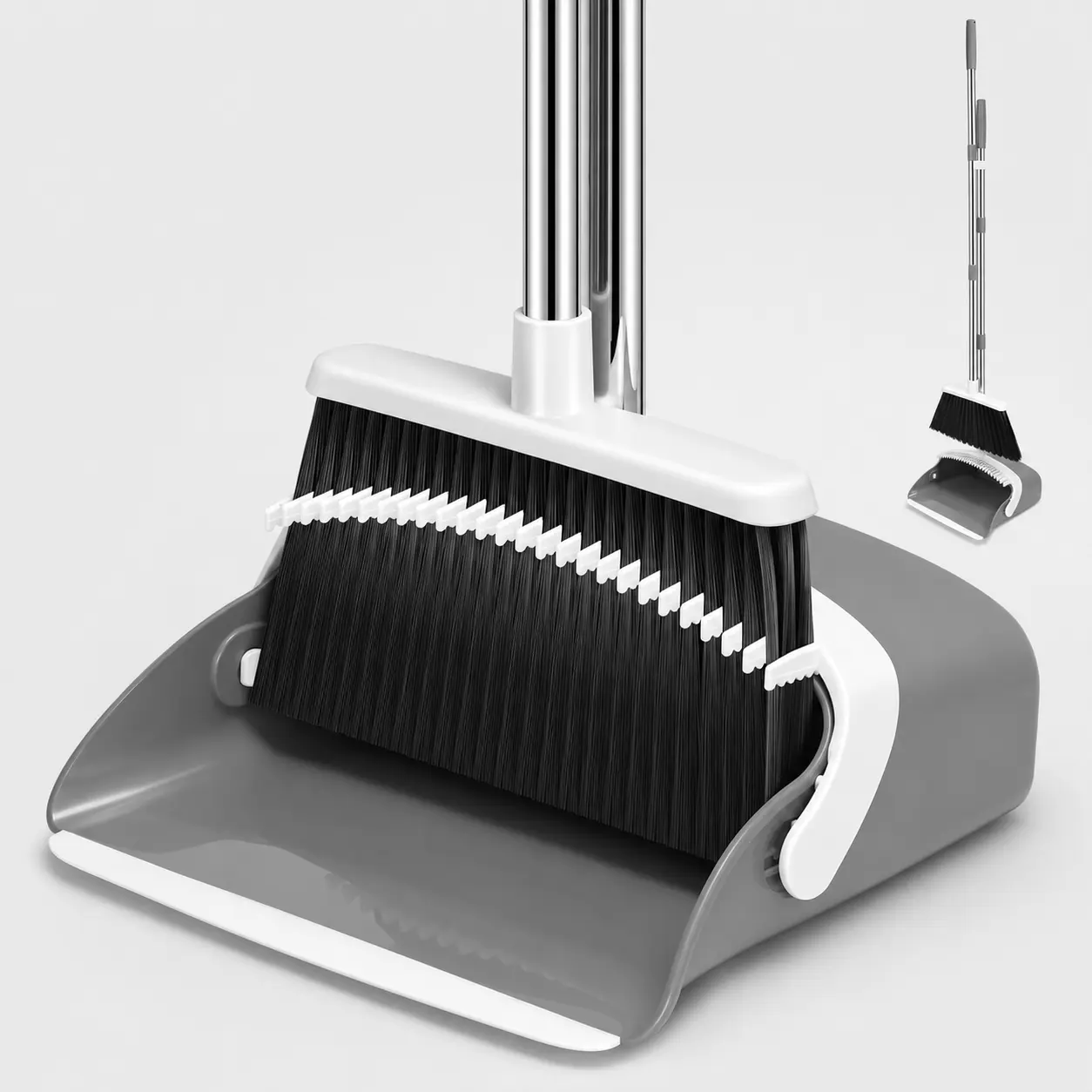 Broom and Dustpan Set, 52-in Long Adjustable Handle Broom Dustpan Combo with Dustpan Teeth for Hair, Home Kitchen Office Floor, Grey White,Kraft,Christmas,Wrapping,foldable,trash,Lighted,PVC,Black,Advent,Inflatable,Luxurious,Solar,Wooden,Hinged,indu,flash